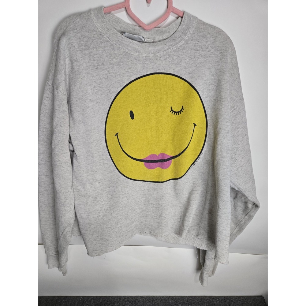 Vintage 90s Female Smiley Face Crop Top Crewneck Size Lg Blackjack Lee Heather
